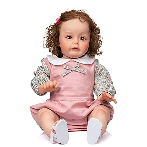 Sue-Sue Reborn Baby Doll - 60 cm Silicone Vinyl Hand Rooted Curly Brown Hair