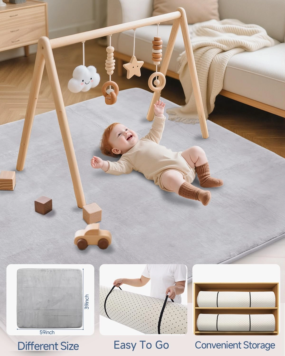 Baby Play Mat - 59x79 1.2-inch Light Grey