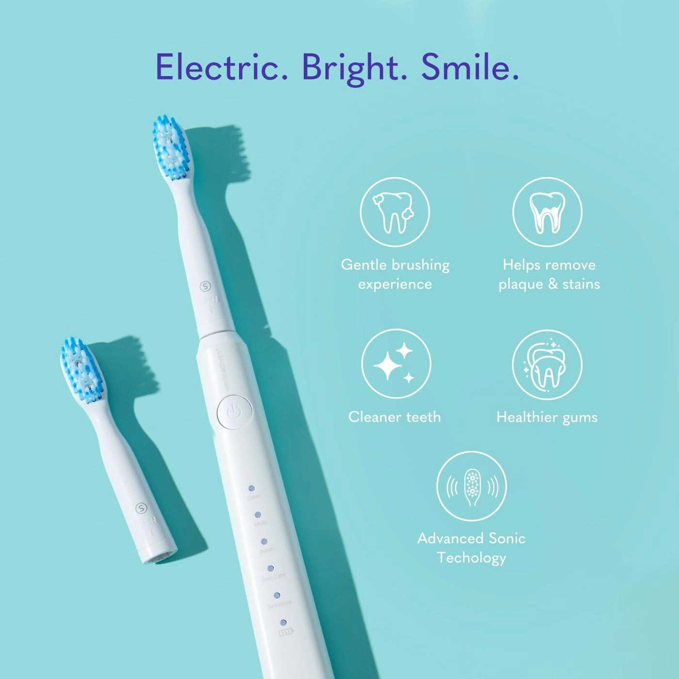 Vibrite Sonic Power Electric Toothbrush - Rechargeable Blue LED Multiple Brushing Modes