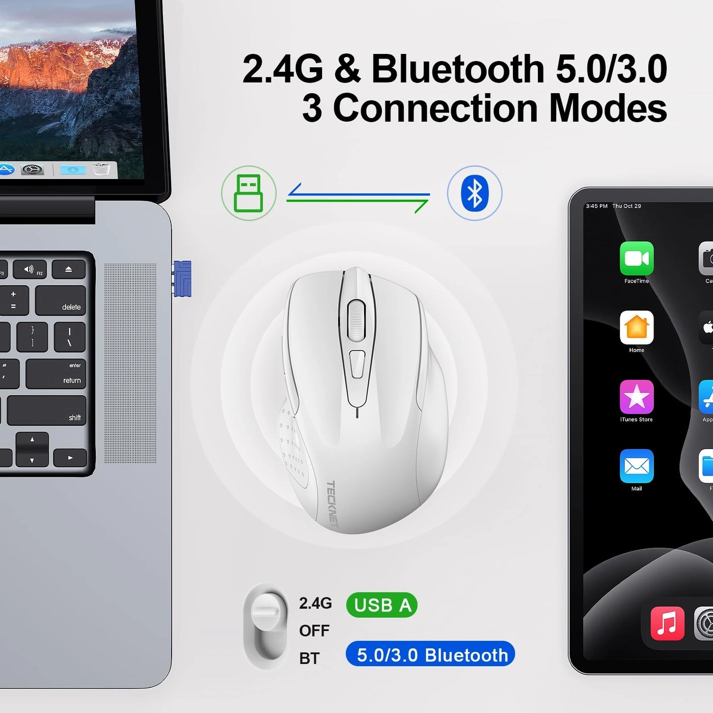 Multi-Device Slim Optical Mouse - Bluetooth, USB
