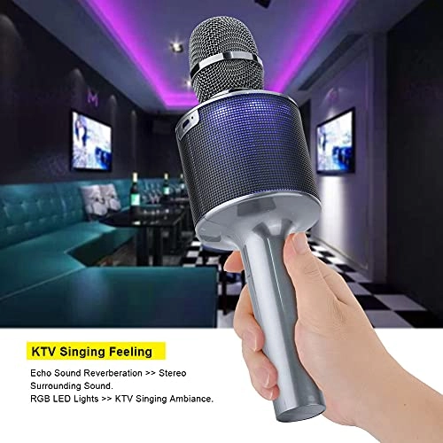 Karaoke Bluetooth Microphone - 4 Hour Playtime TF Card Slot RGB LED Lights