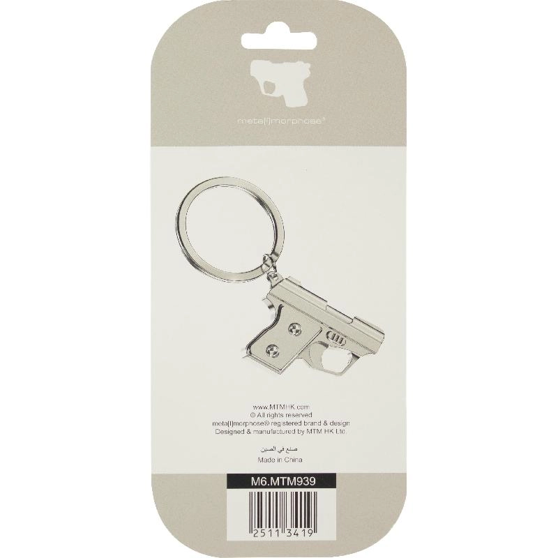 Gangsta Gun Keychain - White/Black Metal