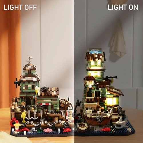 Advanced Micro Building Blocks Set (SG6211) - Coastal Fishing Lighthouse Wood-Look