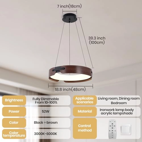 Round LED Chandelier - 3000K–6000K Dimmable