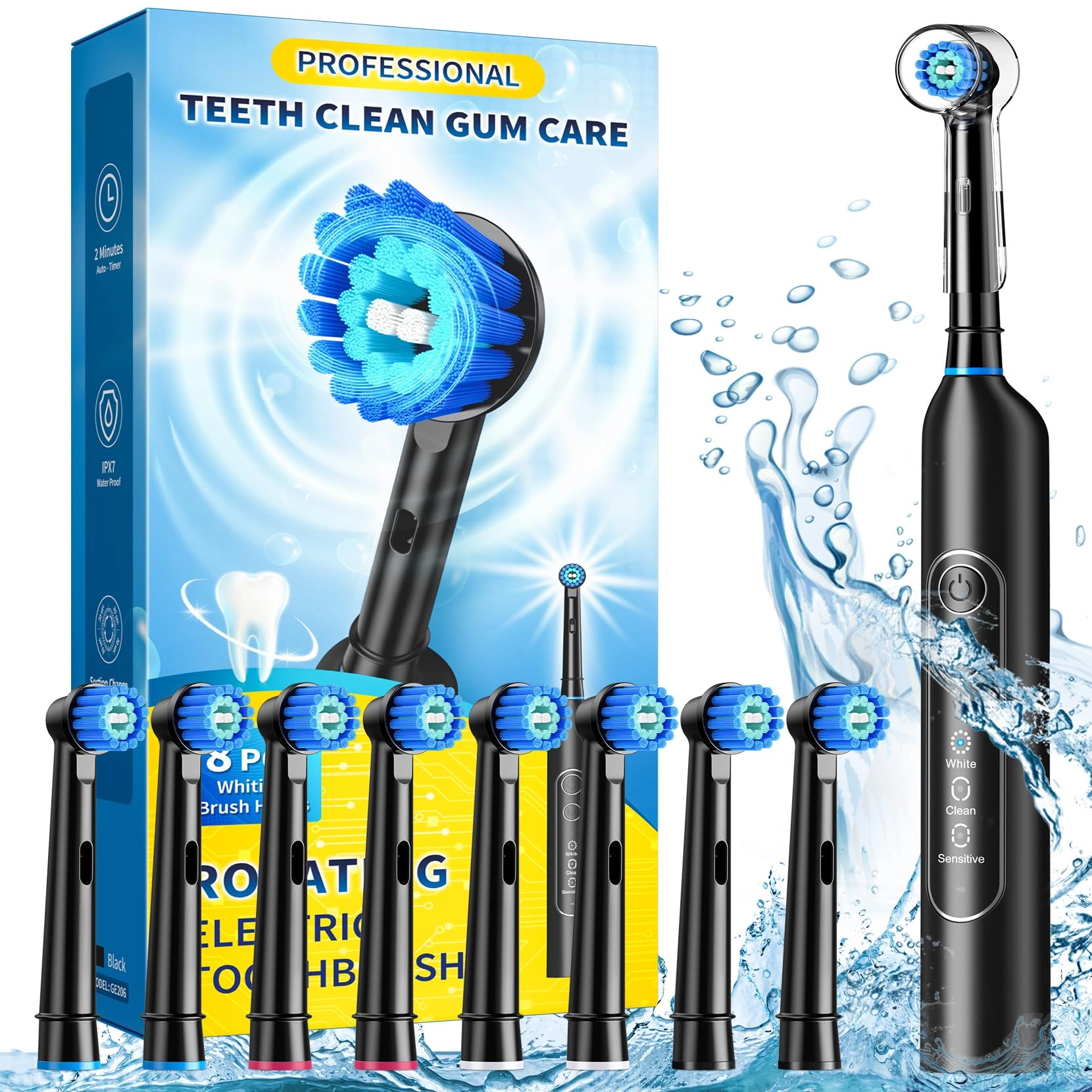 Rotating Electric Toothbrush - 8 Brush Heads 4 Modes 25-Day Battery Life