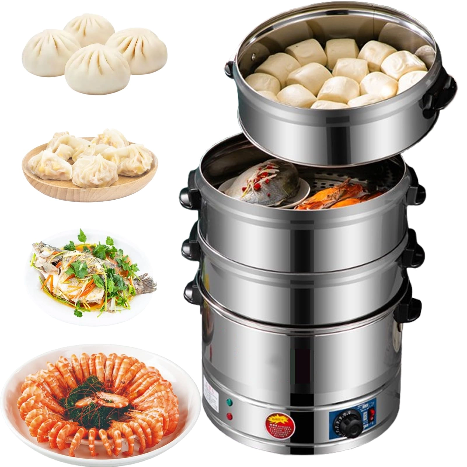 Electric Food Steamer - 3 Tier Stainless Steel 40/47/52CM