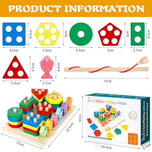 Wooden Sorting & Stacking Toy - 12 months - 3 years 24 pieces