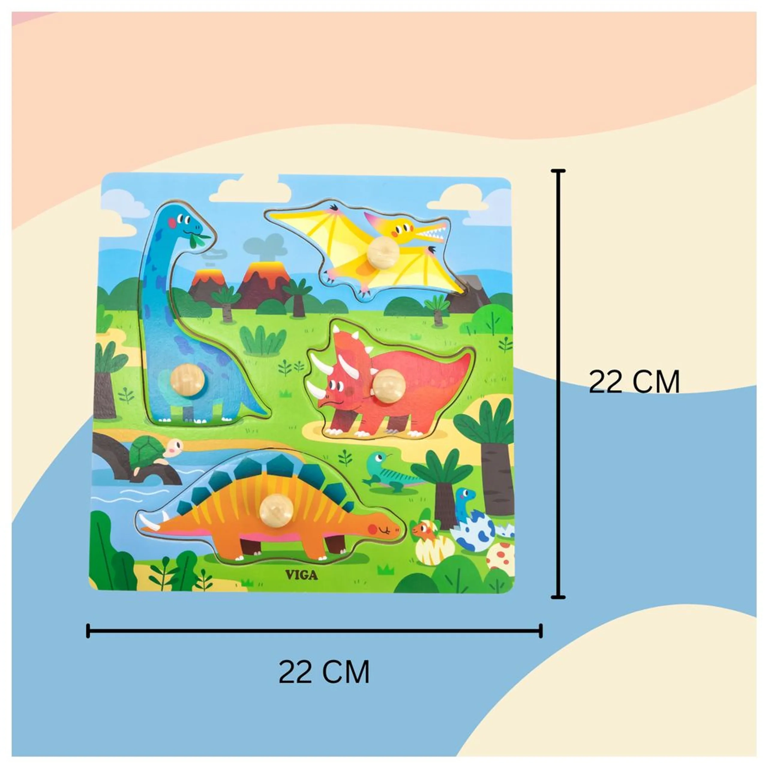 Wooden Knob Puzzle Dinosaurs - 3 +