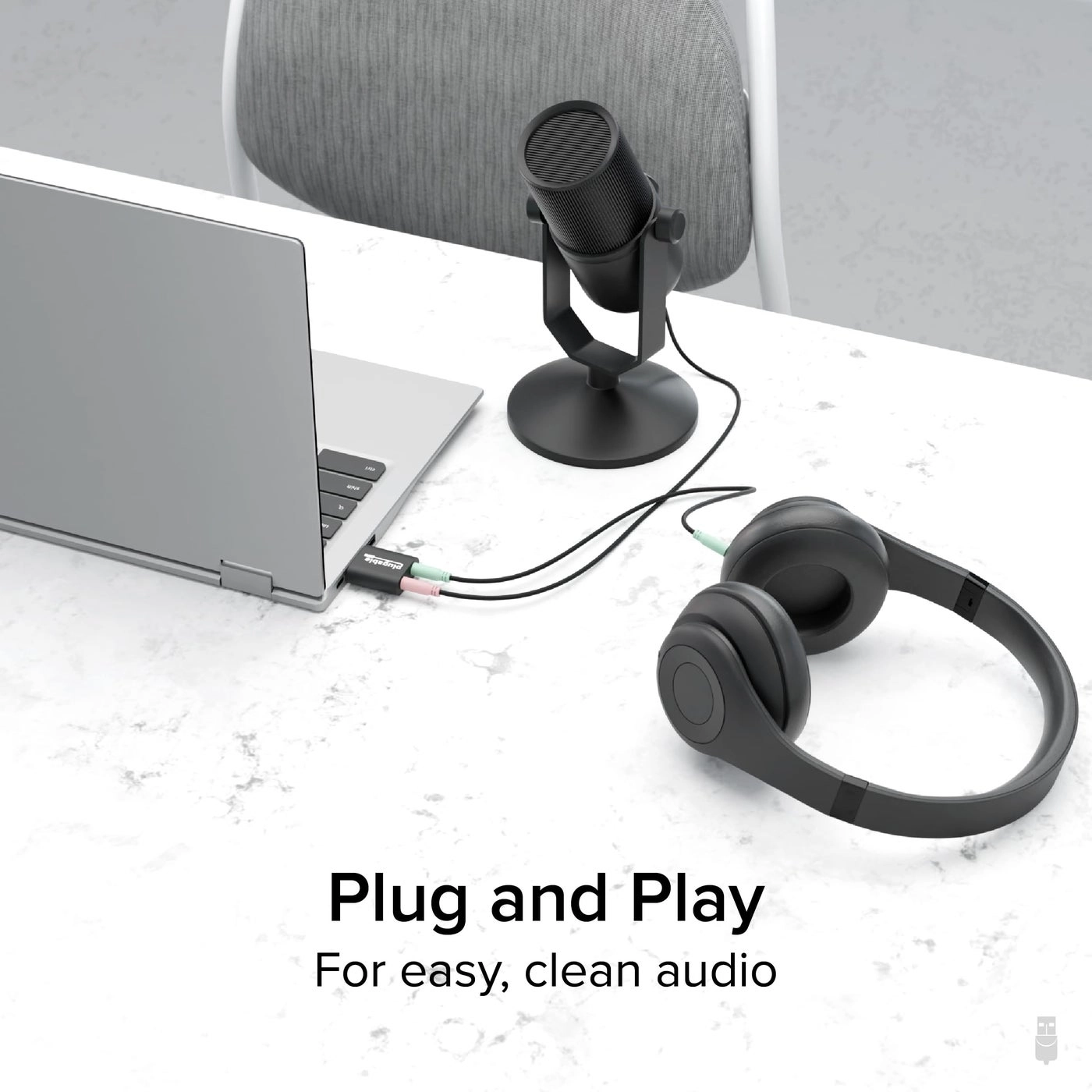 USB Audio Adapter for PC - 3.5mm Headphone & Microphone Jack Driverless