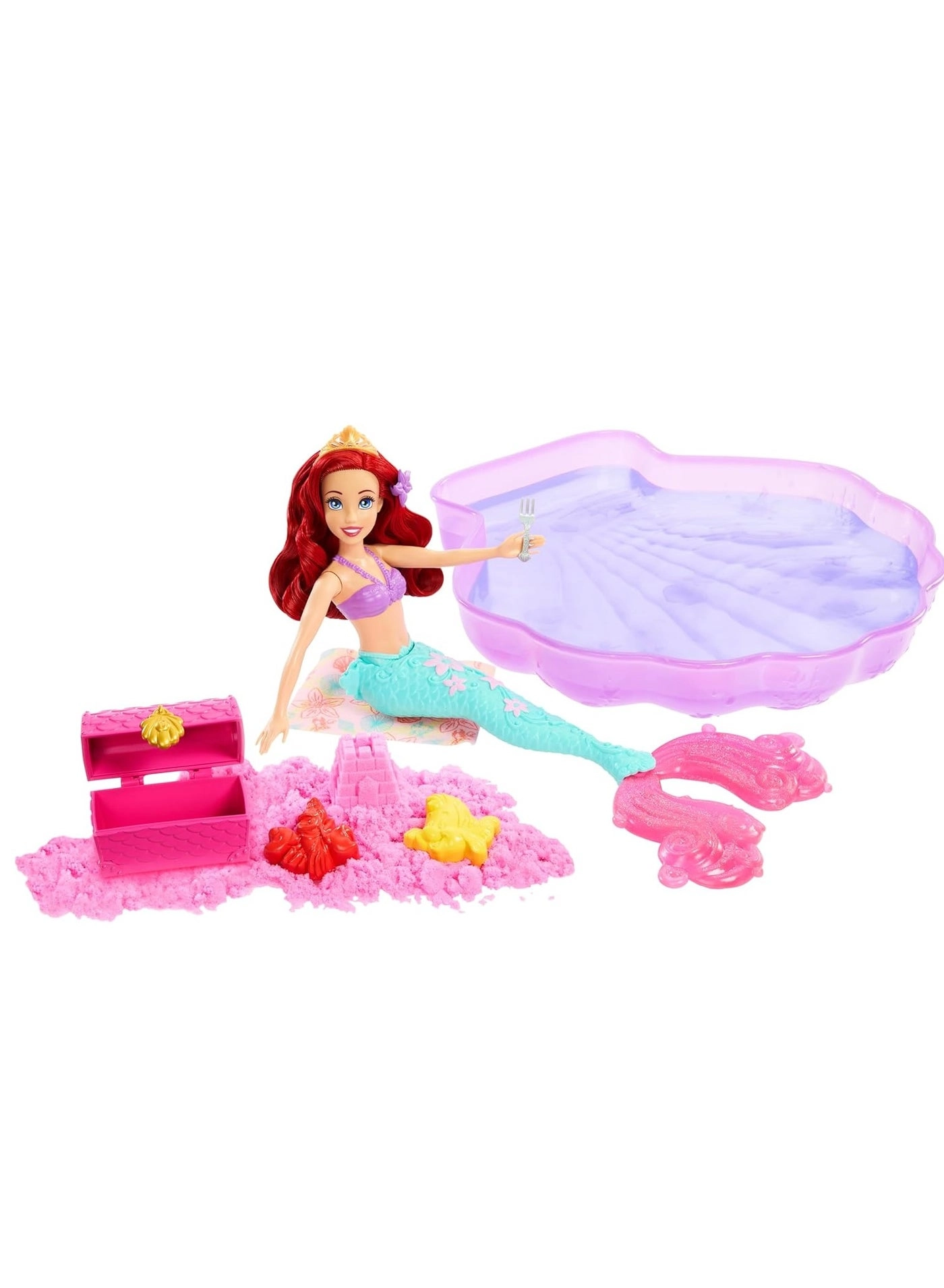 Disney Ariel Mermaid Doll - Glittery fin + Pool Set - Moldable Sand