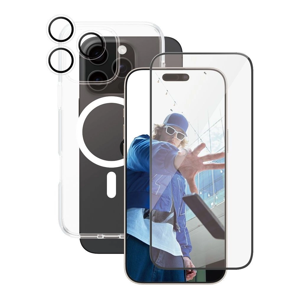 PanzerGlass Ultra Wide Fit Tempered Glass Screen Protector + Hard Case Back Protector + Hoops Camera Lens Protector for iPhone 16 Pro Max