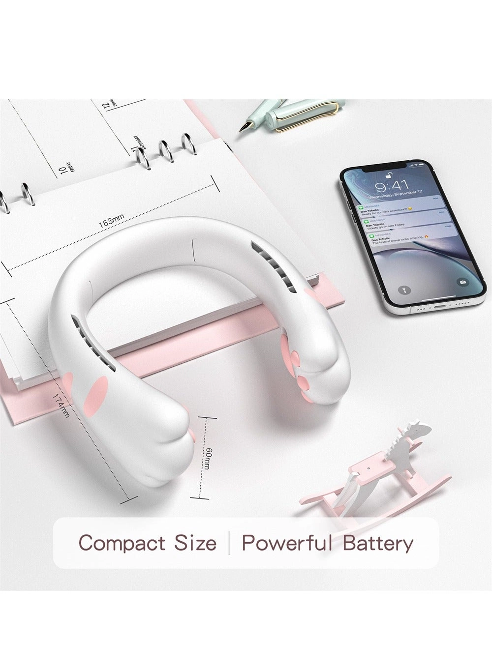 Portable Neck Fan - 2400mAh USB-C Rechargeable 3 Speeds