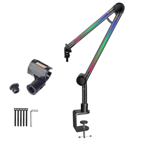 LED Microphone Arm Stand - Adjustable Boom 180Rotatable LED Lighting