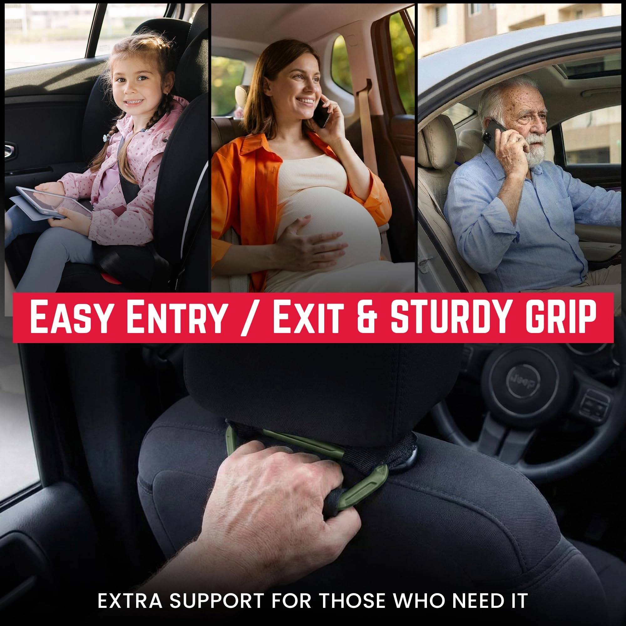 BackGrip Pro - Headrest Handle 2-Pack Army Green