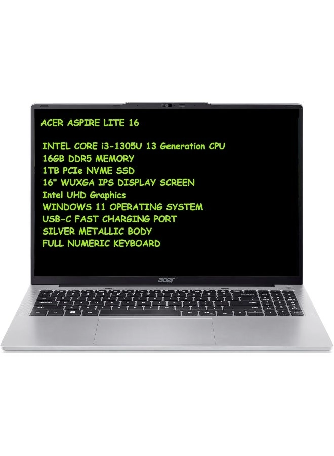 Aspire Lite 16 - 16'' 1TB 16GB Core i3-1305U