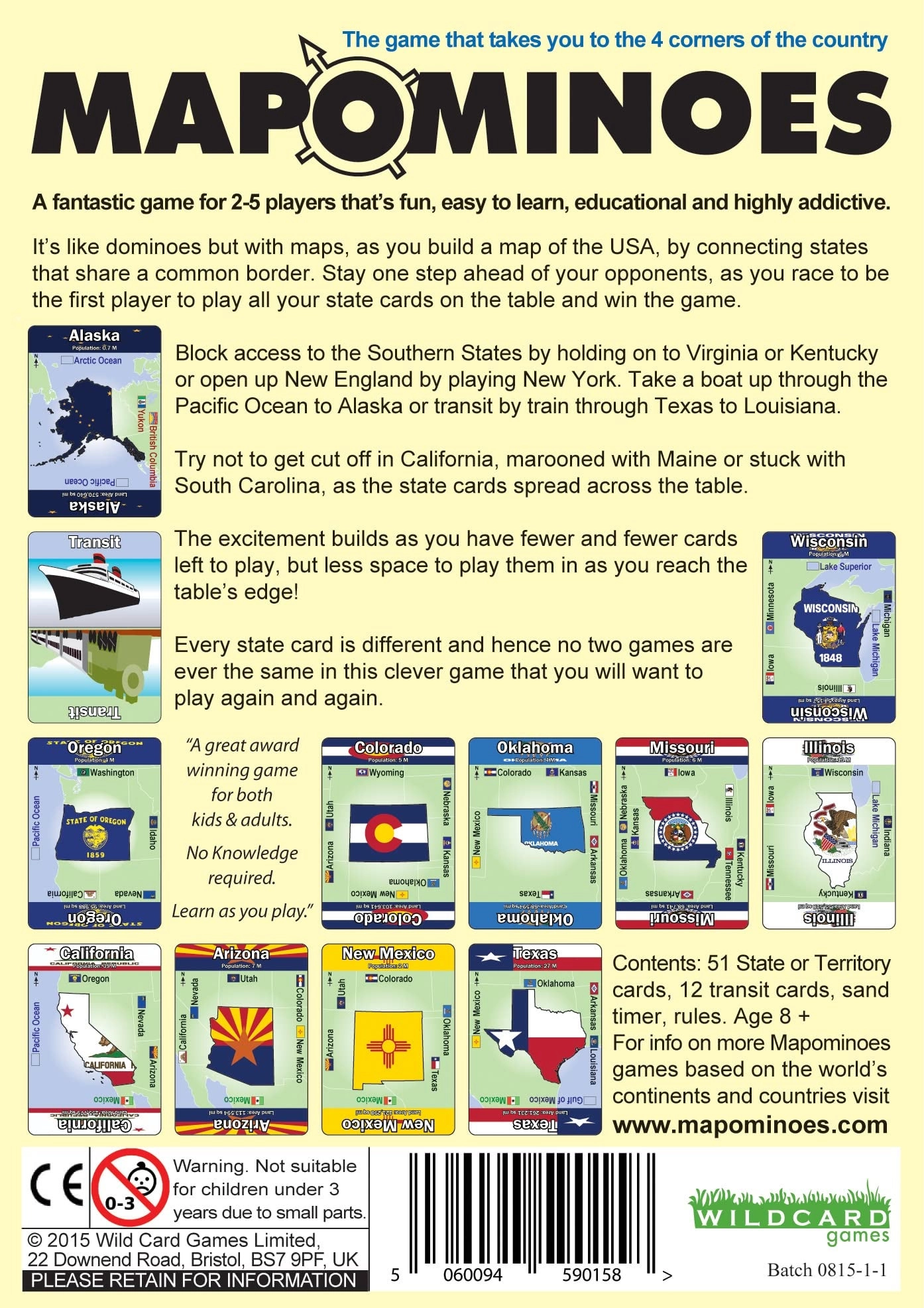 MAPOMINOES USA: The Ultimate Geography Game - Travel Card Game