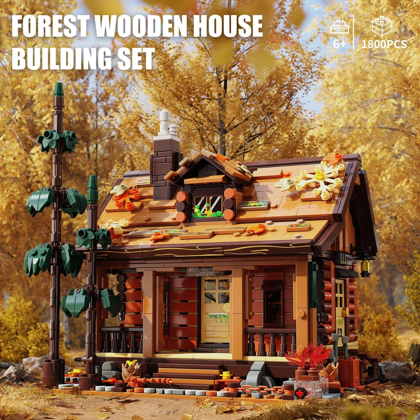 Wood Cabin Building Blocks - 1800 pcs