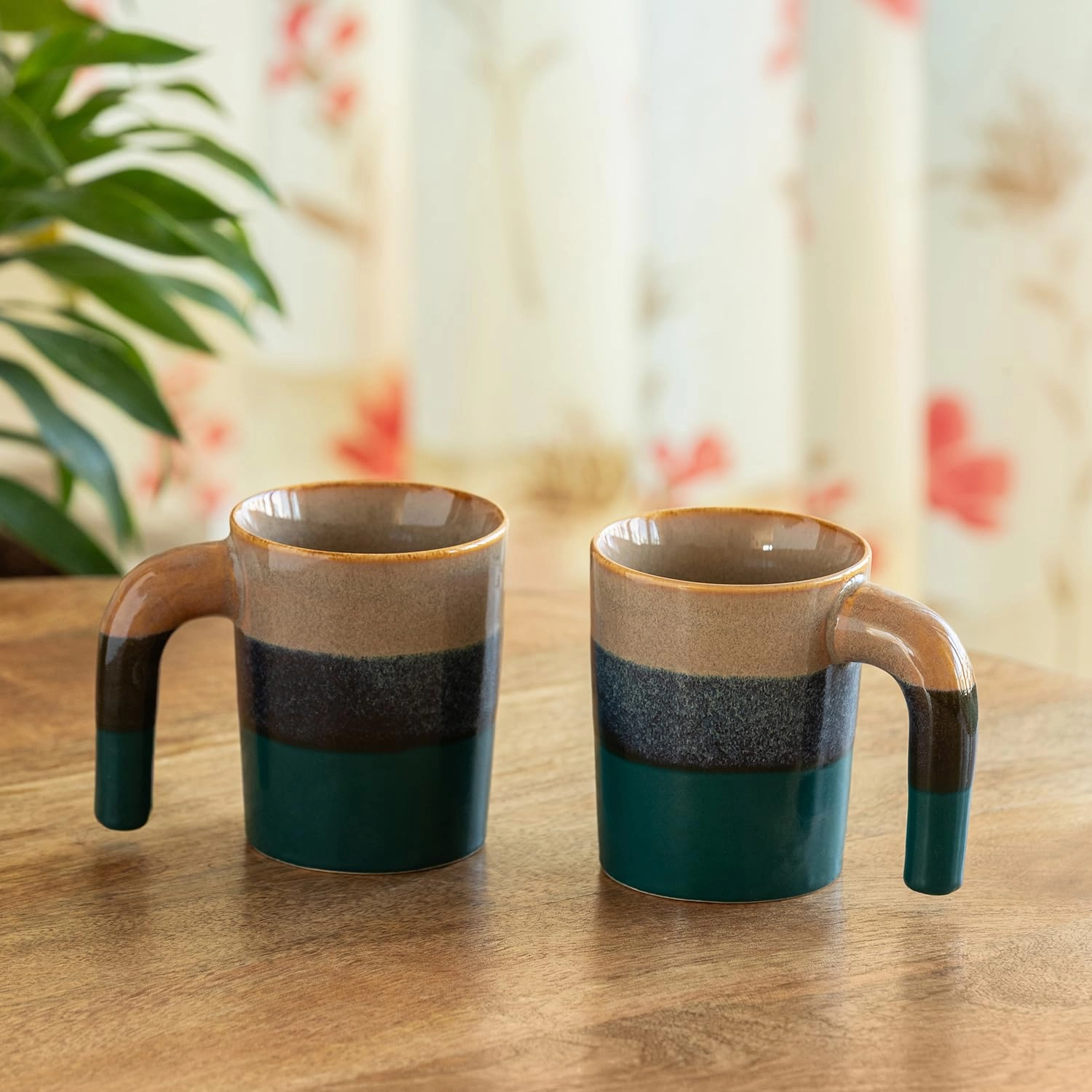 ExclusiveLane Two-Toned Glazed Ceramic Coffee Mug - 2 pcs Hue & Handle 300 ml