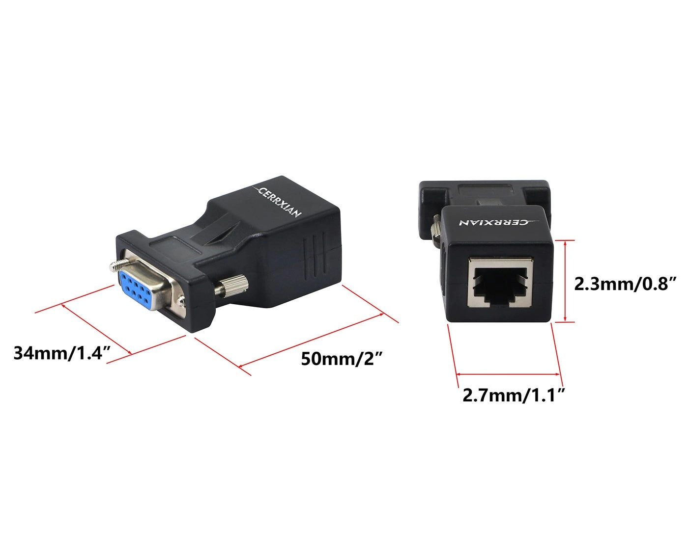 DB9 RS232 Serial Coupler Extender Adapter - Male & Female RJ45 Cat5e Cat6 Pack