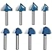 Core Box Router Bit & 90-Degree V Groove Router Bit - 5/8" 3/4" 7/8" 1" 1/4 Inch 8Pcs Set