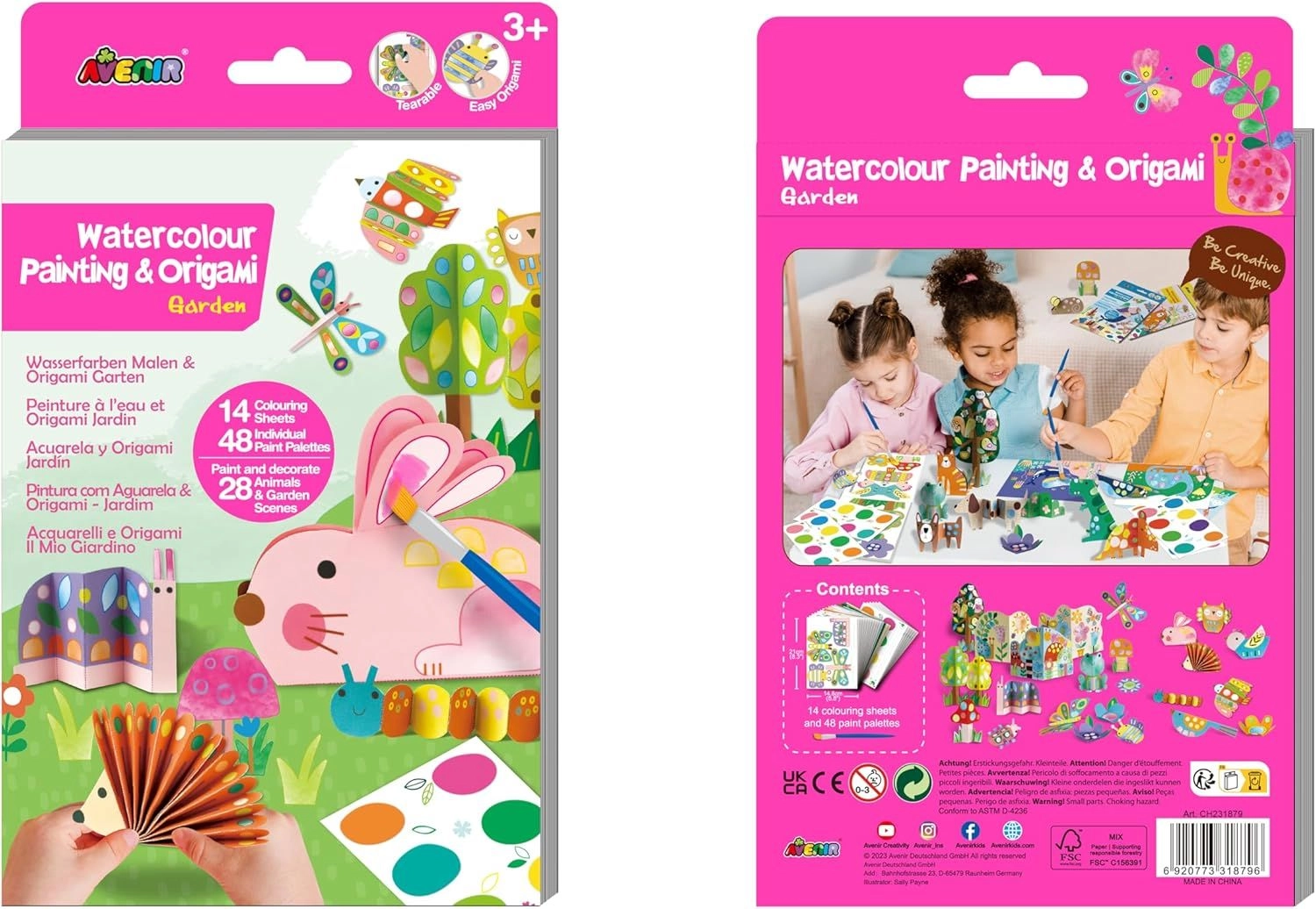 Painting & Origami Pets Watercolor - 14 coloring sheets paint brush