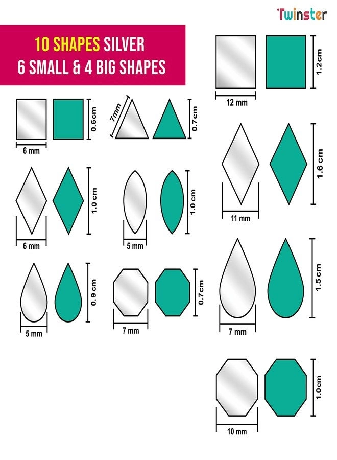 Mirror for Craft Work - 4 Big Size Mirror 100 Pieces Each and 6 Small Mirror 200 Pieces Each Kit