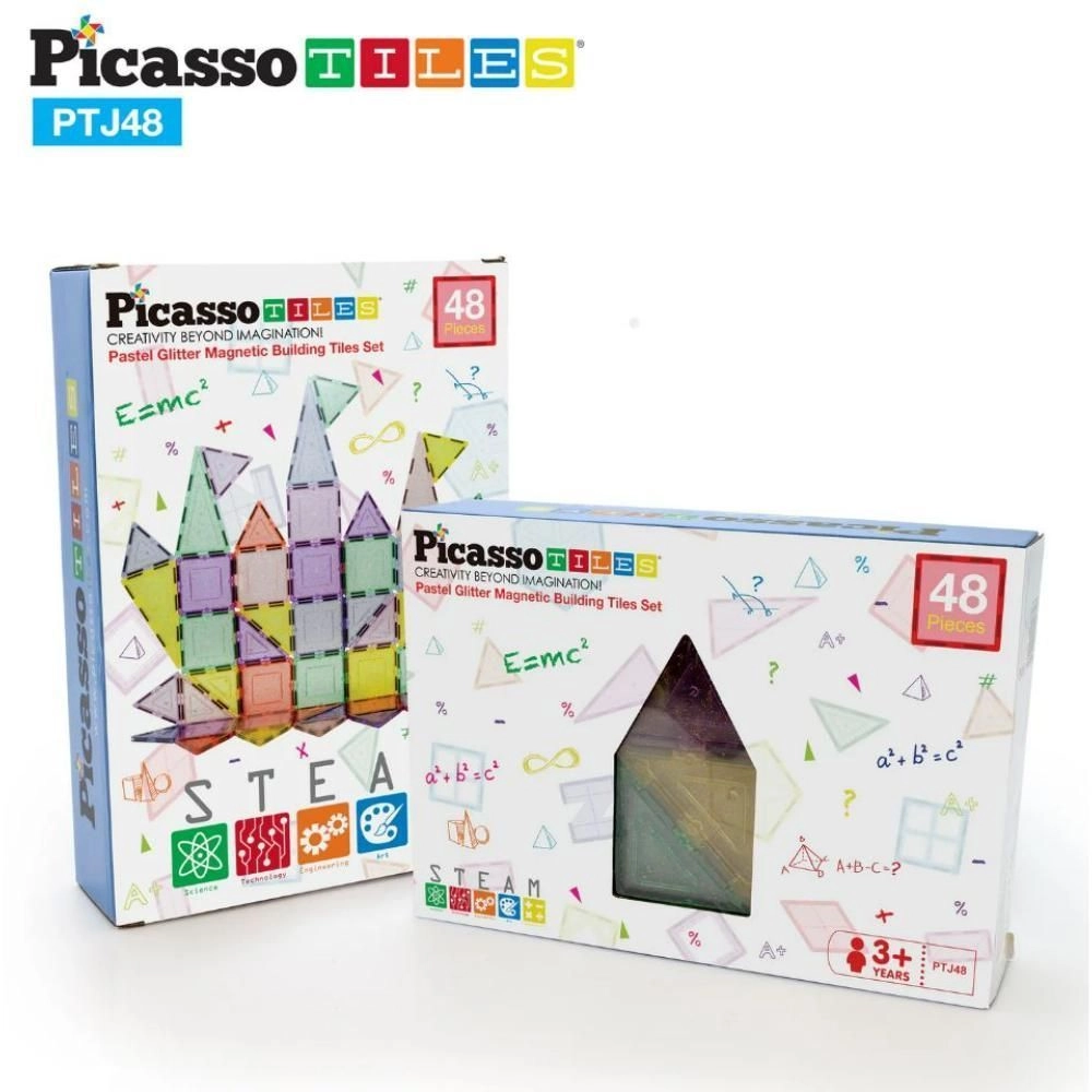 PicassoTiles Magnetic Pastel Glitter - Construction 48 pcs