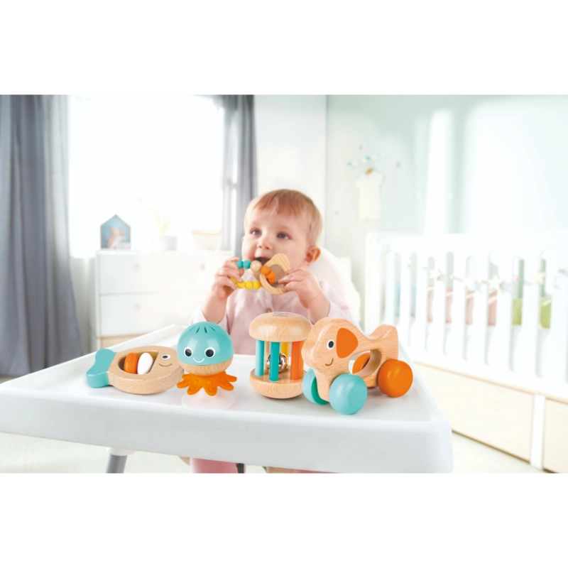 Multi Stage Sensory Rattles And Teether - Suitable for 0 to 12 months wooden 5 Pcs