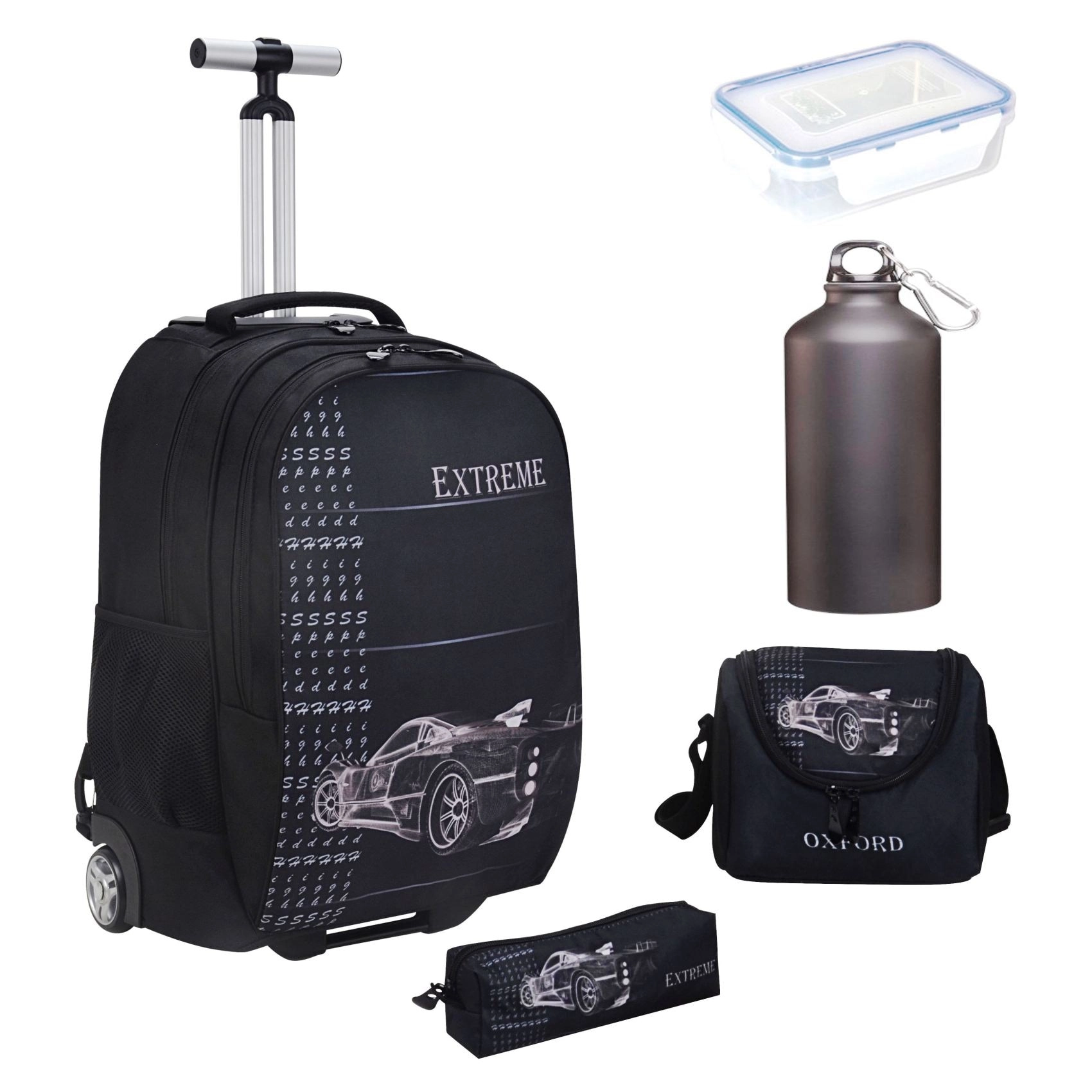 EXTREME 2 Wheel Trolley + Backpack + Lunch Bag + Pencil Case + Water Bottle - 5 PCS