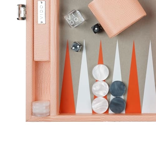 Backgammon Set - Medium 15 inch Apricot Lizard Vegan Leather