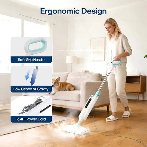 Steam Mop - Lightweight 16.4 FT Cord 2 Washable Pads