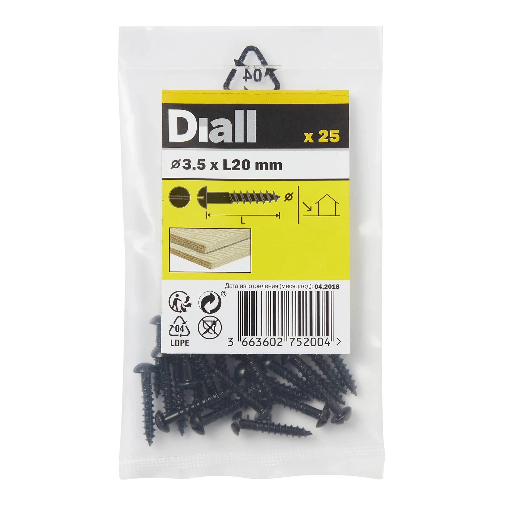 Diall Carbon Steel Dome Wood Screw Pack 3.5mm 20mm
