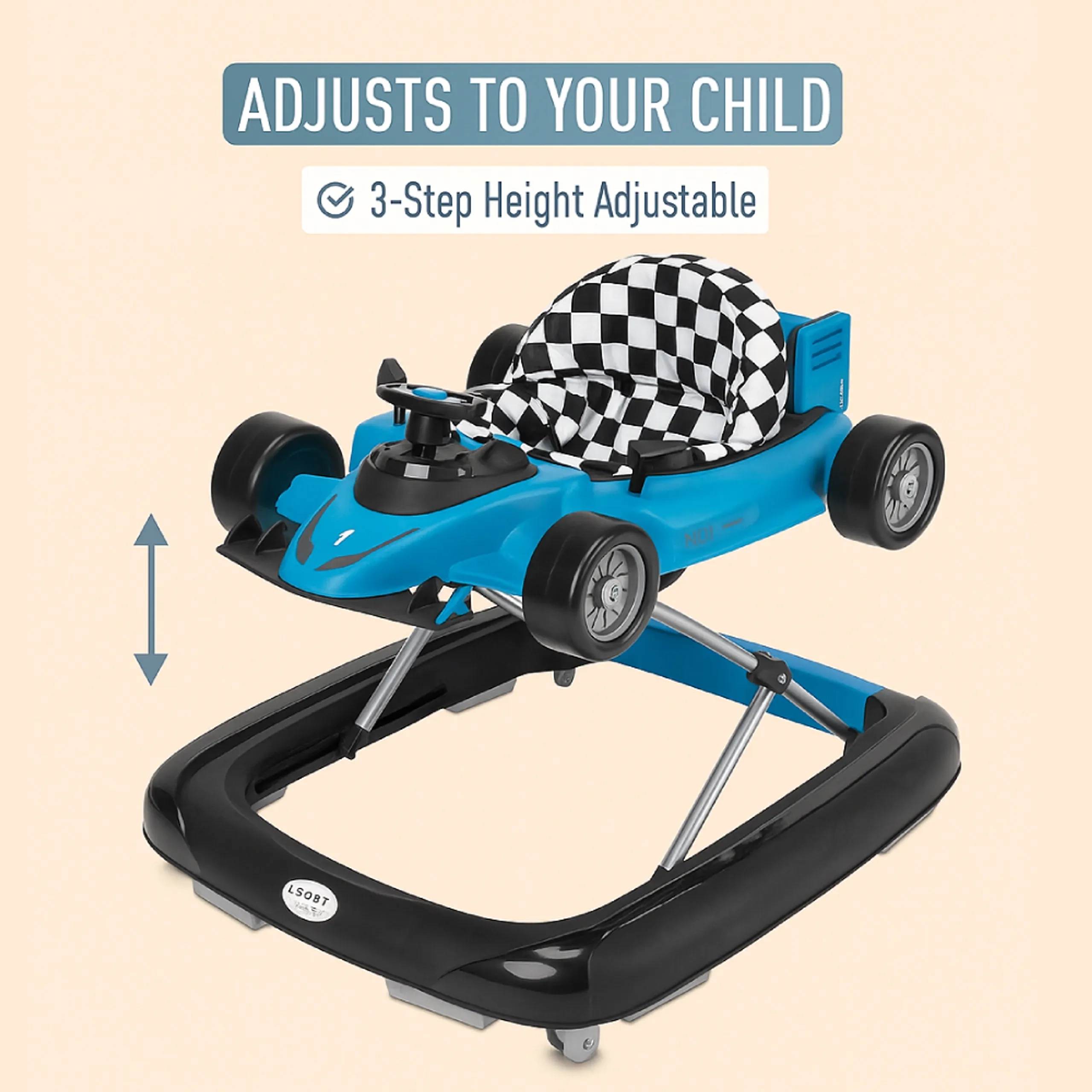 Ryan 4 In 1 Safety Baby Car Walker - Black Music and Lights