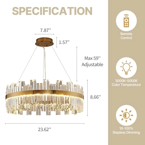 LED Crystal Chandelier - 3-Color Dimmable
