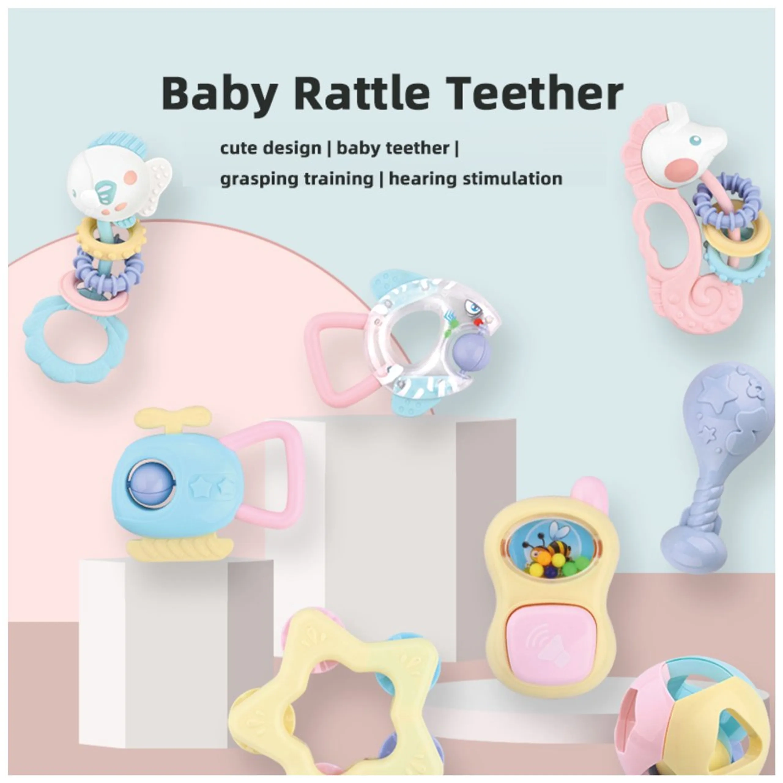Baby Rattles & Teether Sensory Toy Set - 0 Months+ BPA-free Multicolor