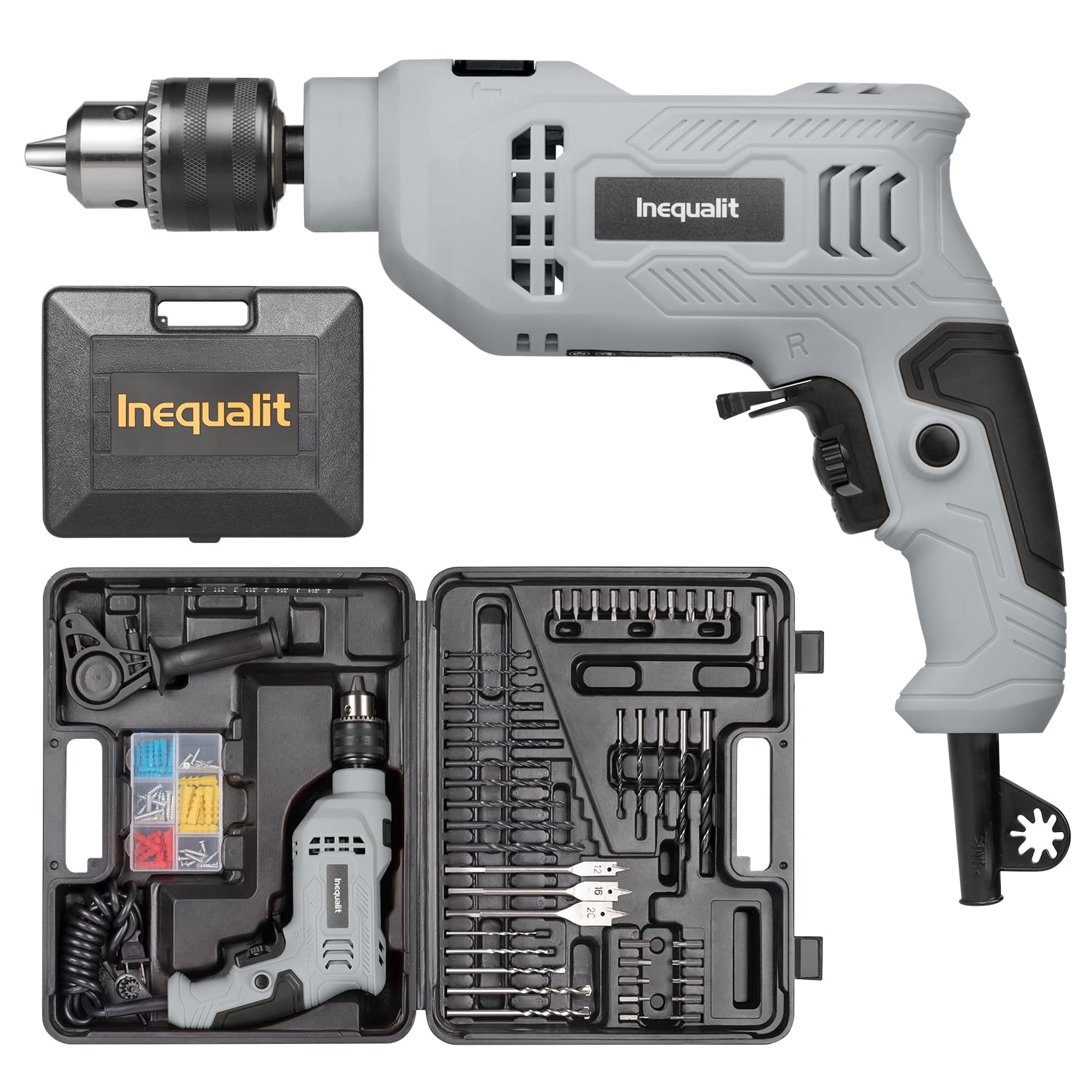Inequalit Corded Hammer Drill - 4.5Amp 0-3000 RPM 1/2 Inch Chuck