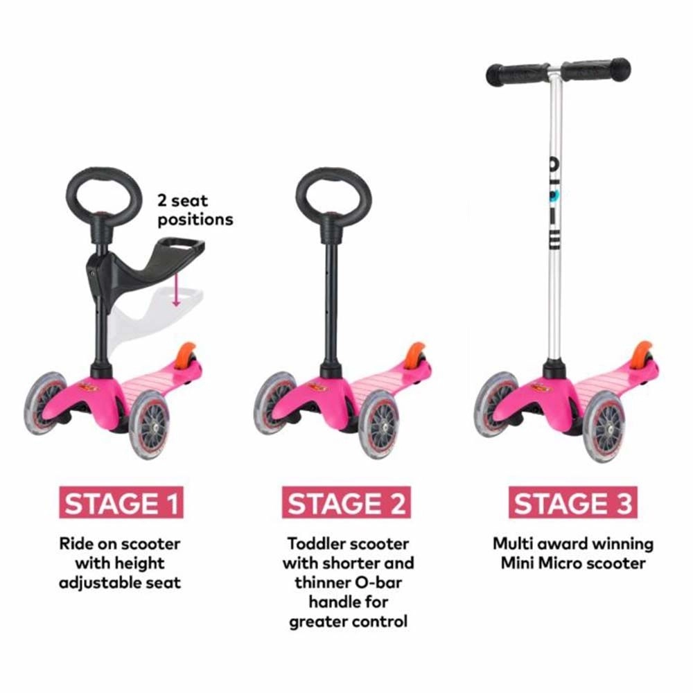 Mini 3 in 1 Deluxe Eco 3-Wheel Kick Scooter – 120mm LED + Seat