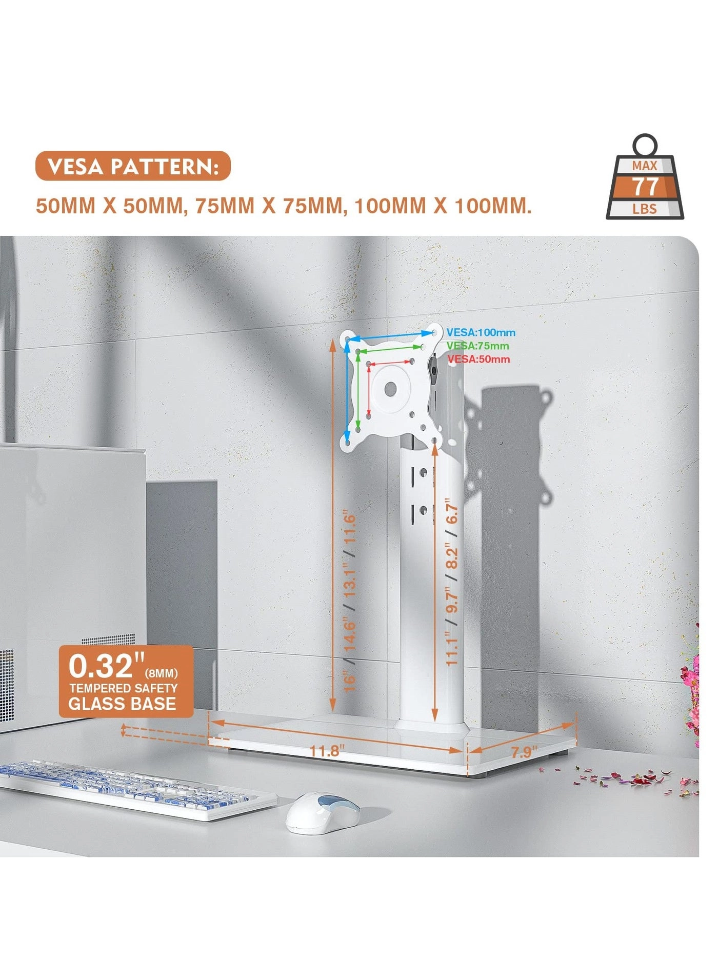 Single LCD Computer Monitor Free-Standing Desk Stand Riser - 1 13 inch to 32 inch