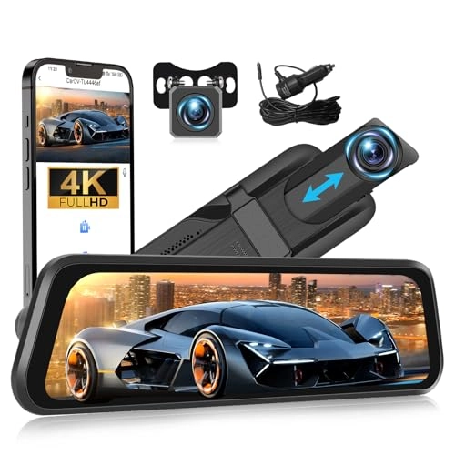 9.66 Inch IPS Touchscreen Mirror Dash Cam - 4K