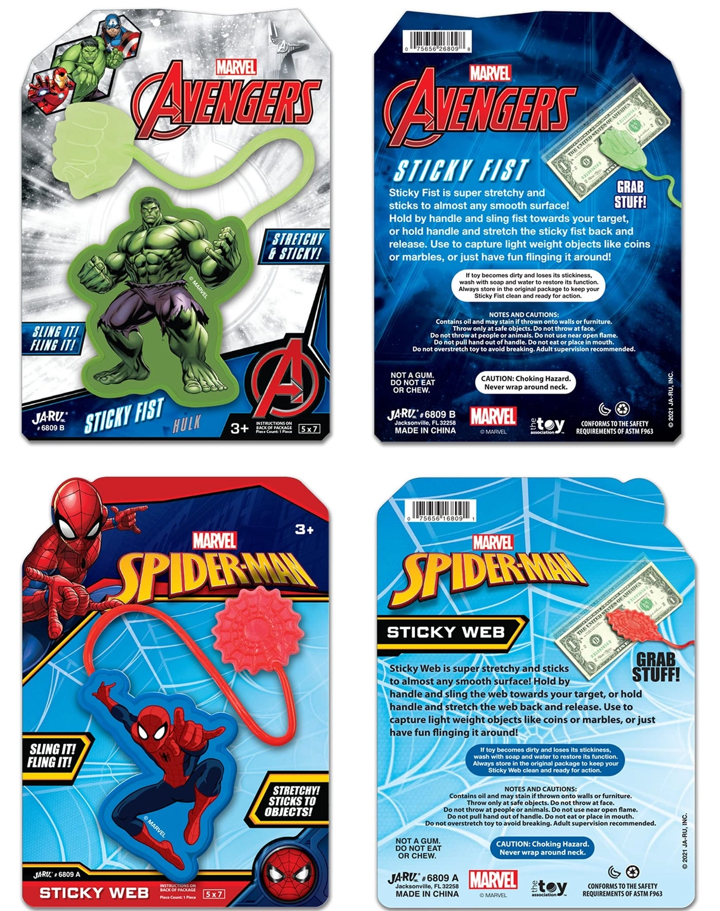 Marvel Sticky Stretchy Toys - Spiderman & Hulk (AB-6809-8) 8 pcs