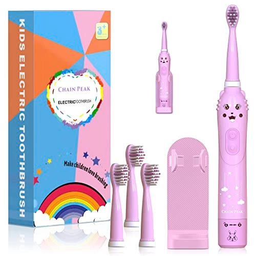 Kids Sonic Toothbrush - Rechargeable 2 Minutes Timer 4 Brush Heads