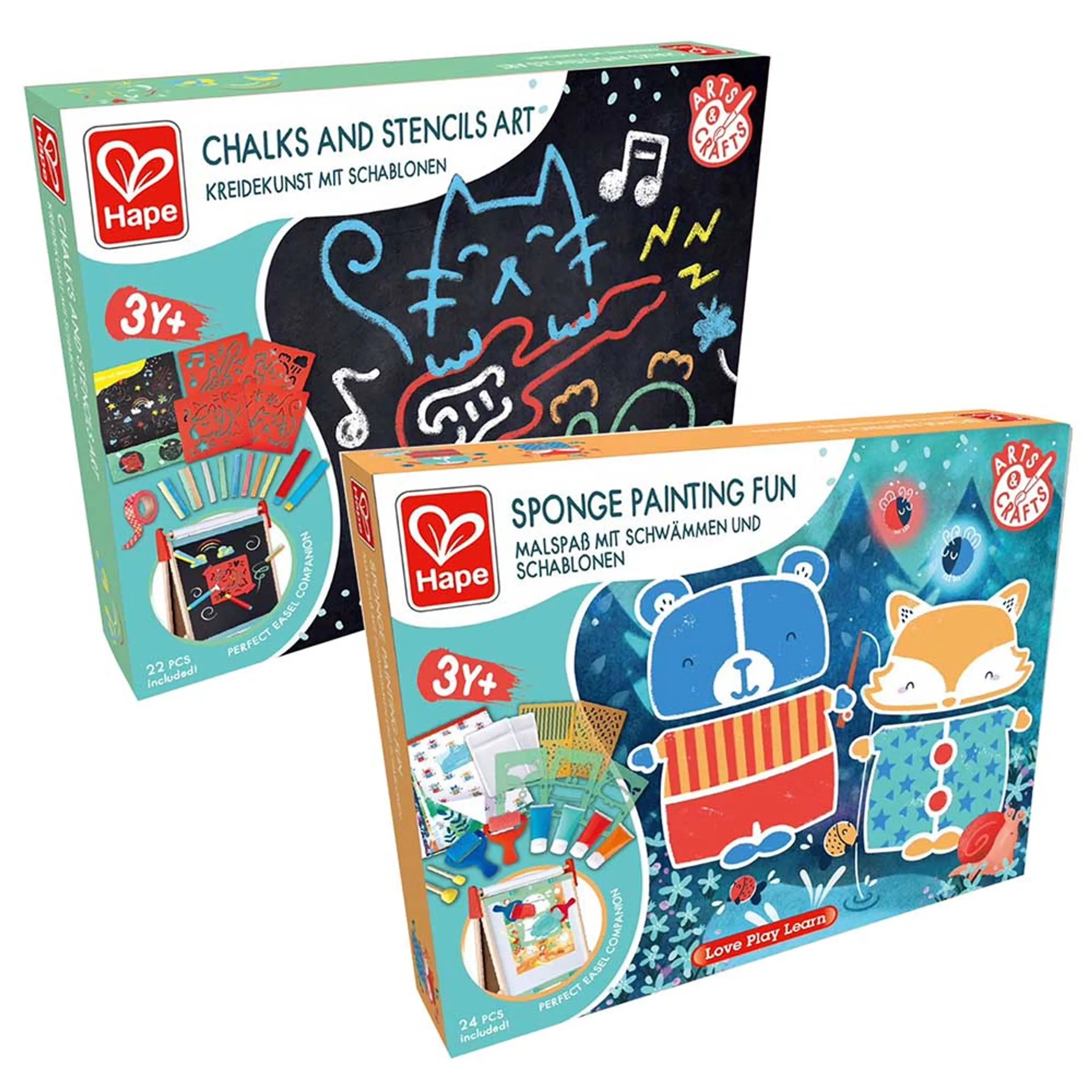 Hape Sponge Painting Fun - stencils paint rollers + Chalks and Stencils Art - chalk stencils