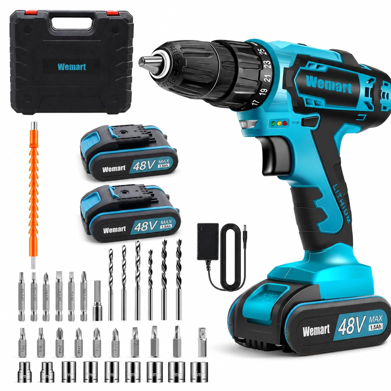 Wemart Cordless Drill Set - 1.5 Amp Hours