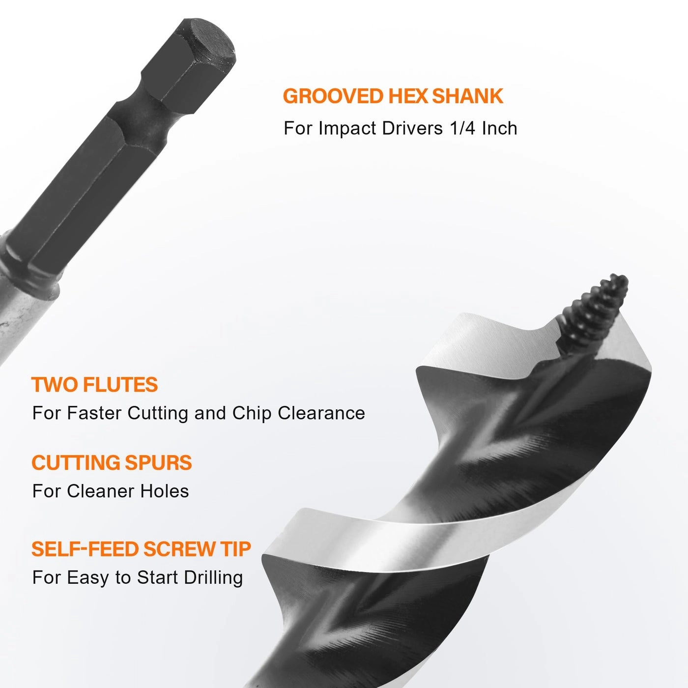 Auger Drill Bit for Wood - 9Pcs 1/4" 5/16" 3/8" 1/2" 5/8" 3/4" 7/8" 1" 1-1/4"