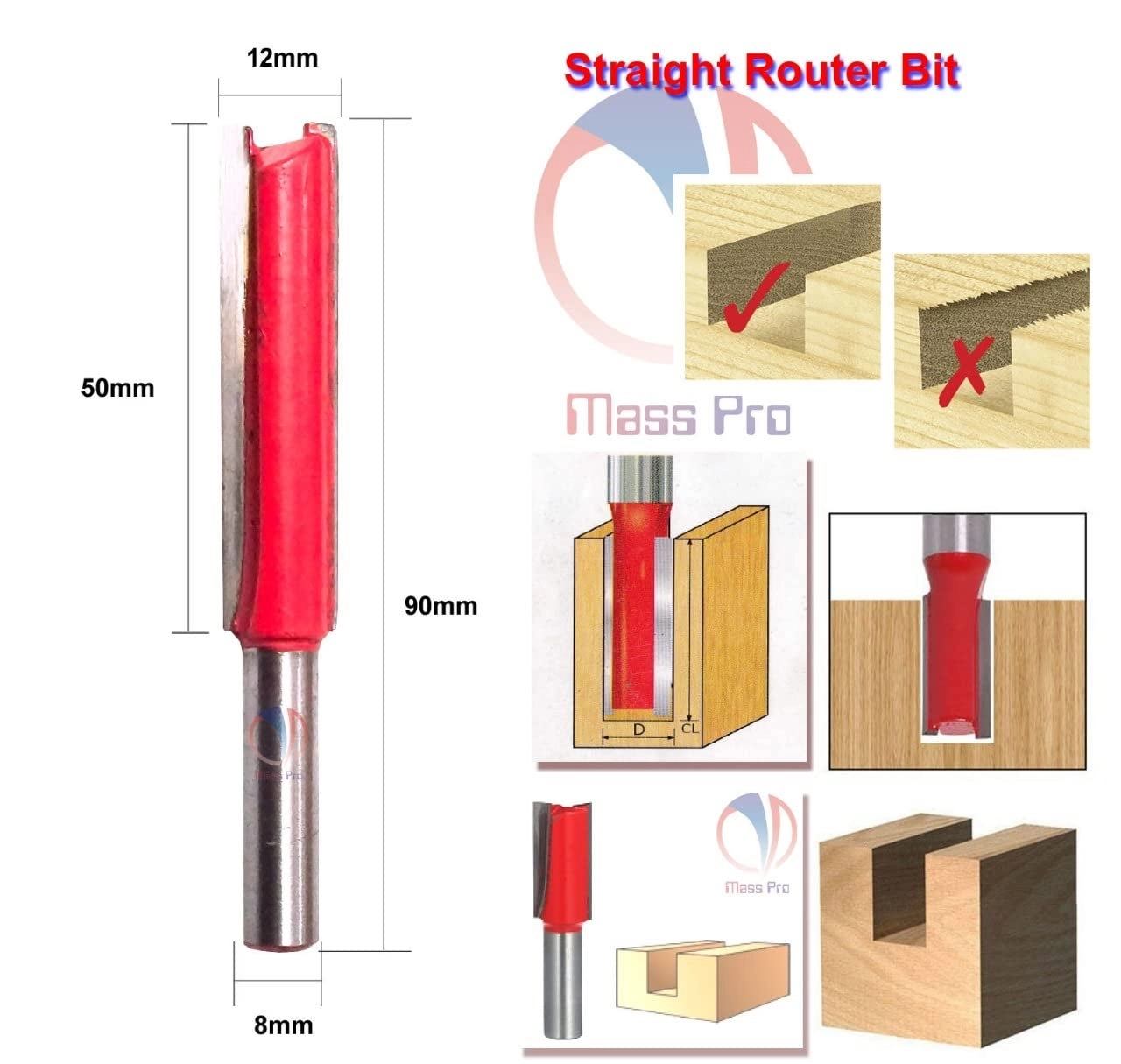 Double Blade Wood Working Straight Router Bit - 8mm 8mm
