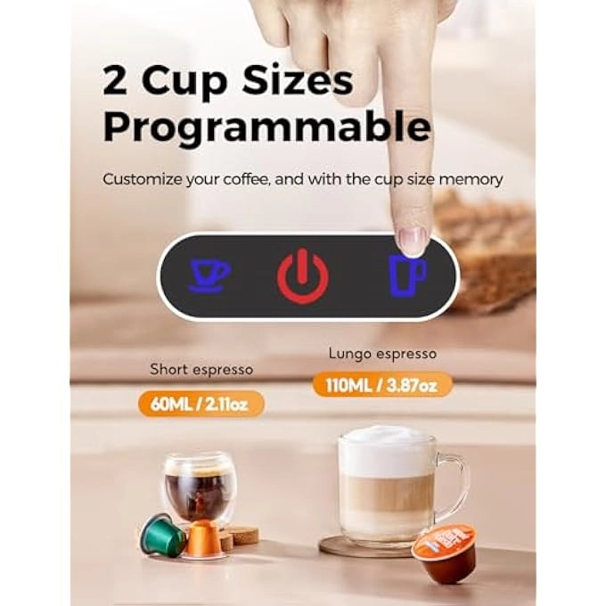 4-in-1 Automatic Capsule Coffee Machine - Adjustable Temperature 19 Bar