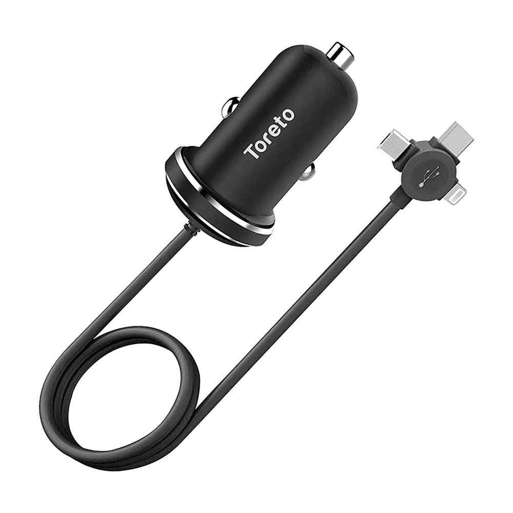 Toreto 4-in-1 Rapid Car Charger - 1.2m Black