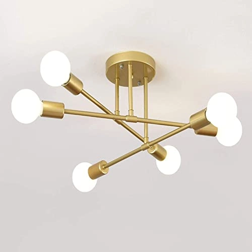 Retro Metal Chandelier Sputnik - E27 6 Lights Gold