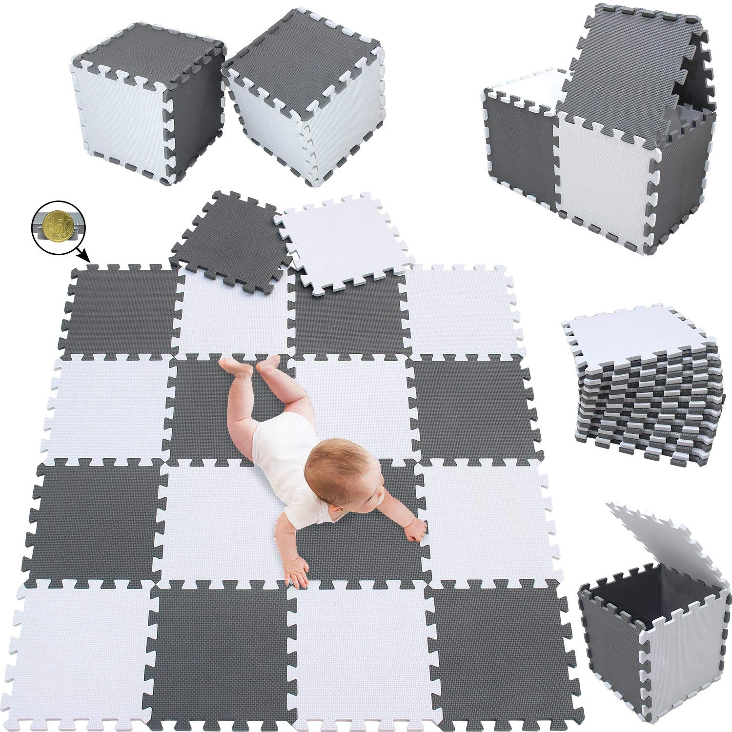 meiqicool Foam Play Mat - Thick Soft EVA Interlocking 18 Piece