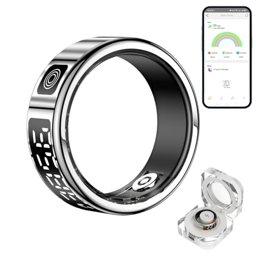 Smart Fitness Ring - LED Display IP68 Silver Size 9
